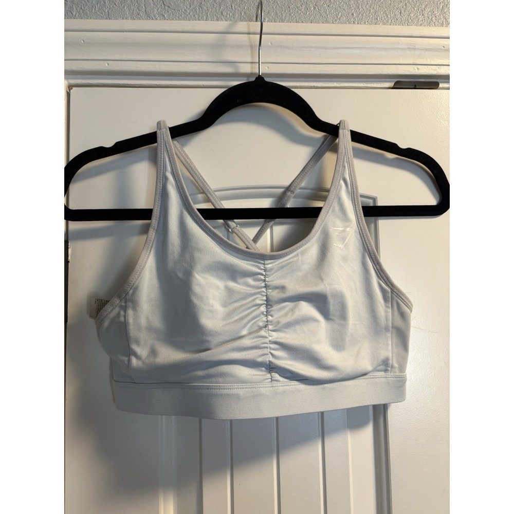 Gymshark‎ Sports Bra Womens Medium Light Blue Ruched Strappy Back Activewear